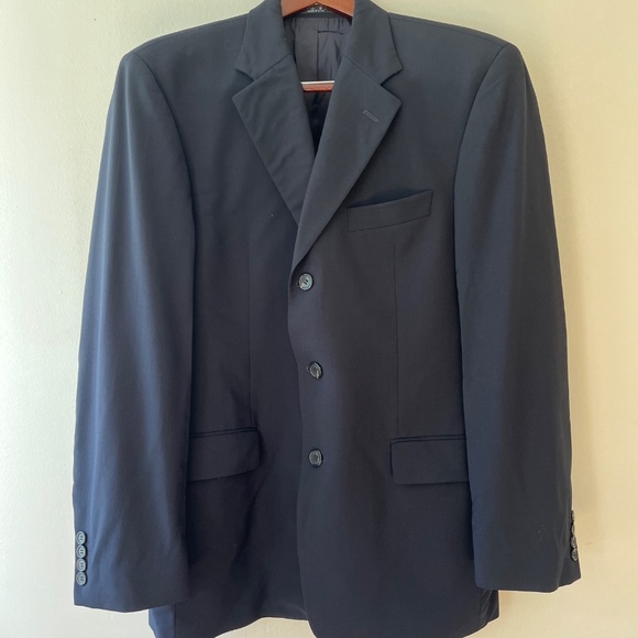 Hugo Boss Sz 40R Black Virgin Wool Blazer Suit Pockets has a FLAW - Picture 1 of 14